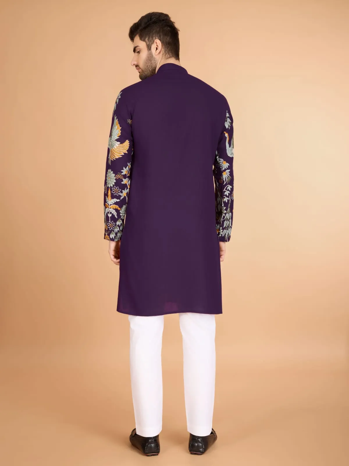 Purple Colour Soft Viscose Reyon Silk Heritage Style With Heavy Thread Work With Sequines Work Kurta Payjama