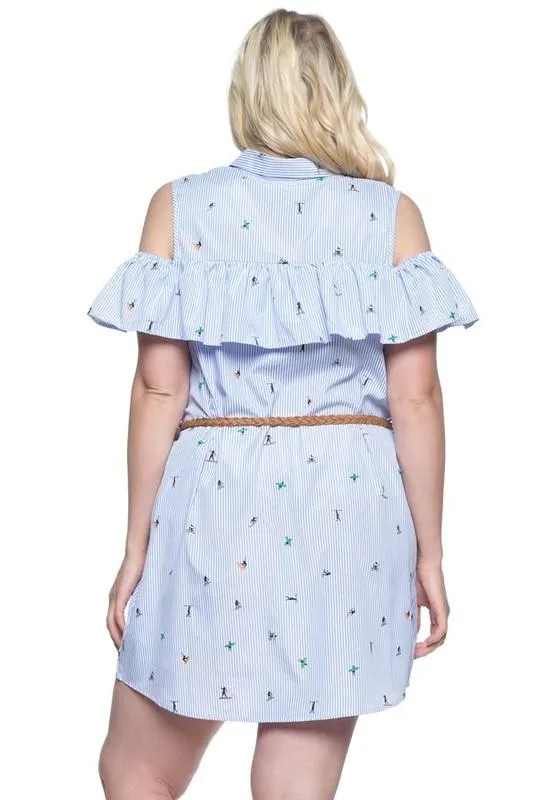 Ruffle Cold Shoulder Shirt Dress