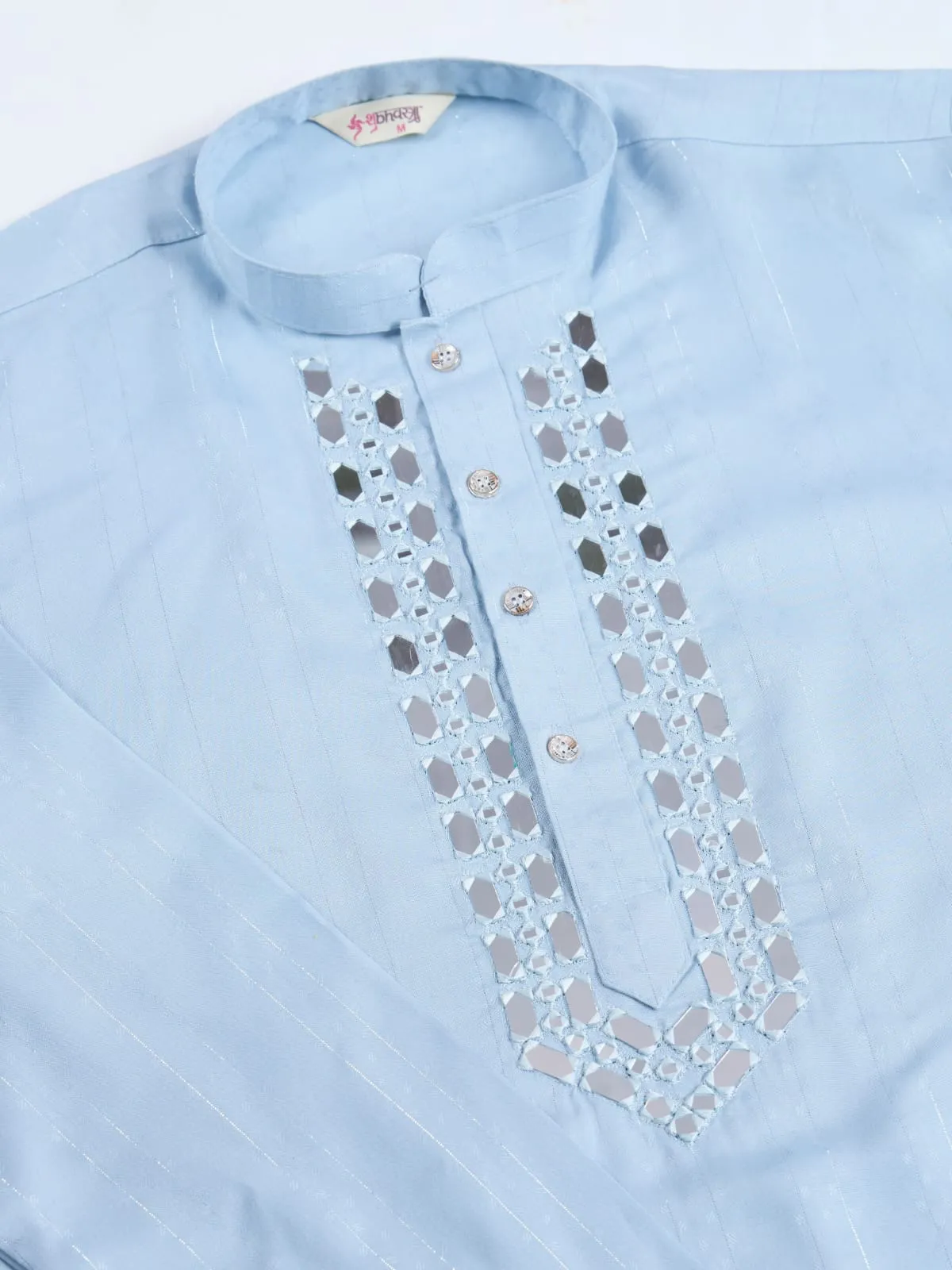 Sky Viscose Silk Heavy Thread With Real Mirror Work Kurta Pajama