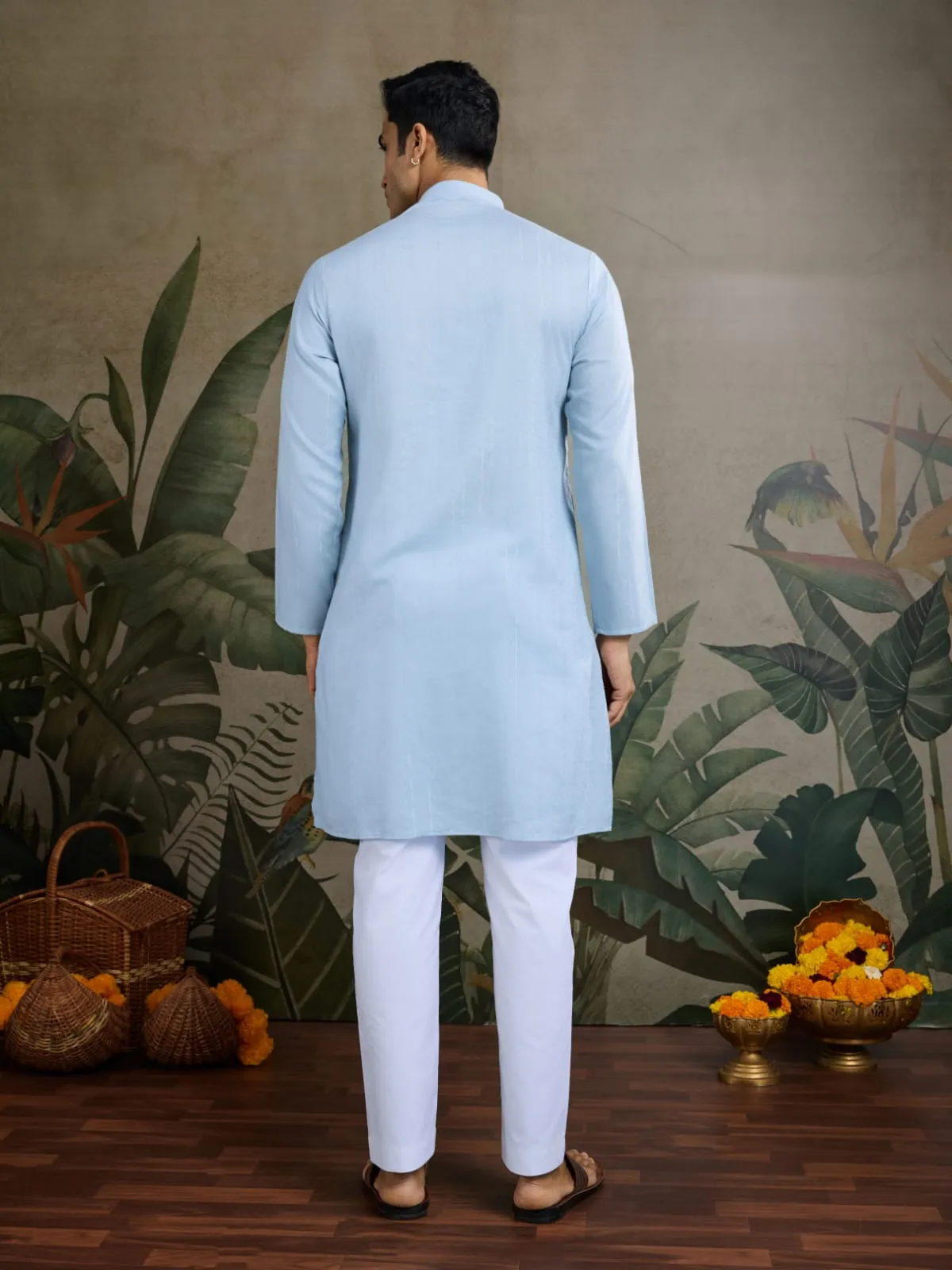 Sky Viscose Silk Heavy Thread With Real Mirror Work Kurta Pajama