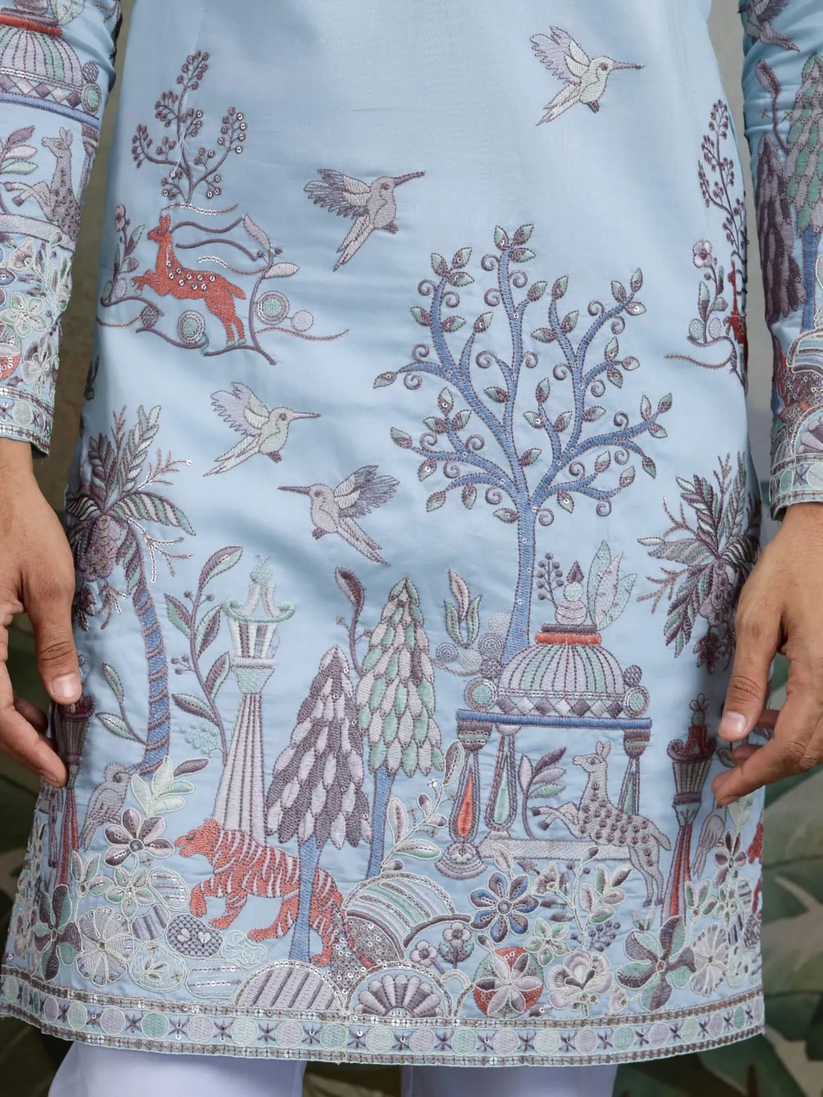Sky Viscose Silk Heavy Thread Work Kurta Pajama