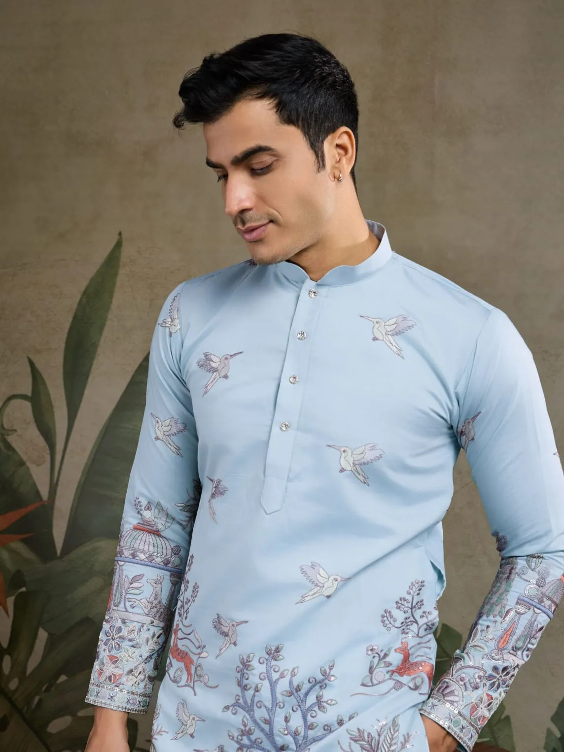 Sky Viscose Silk Heavy Thread Work Kurta Pajama