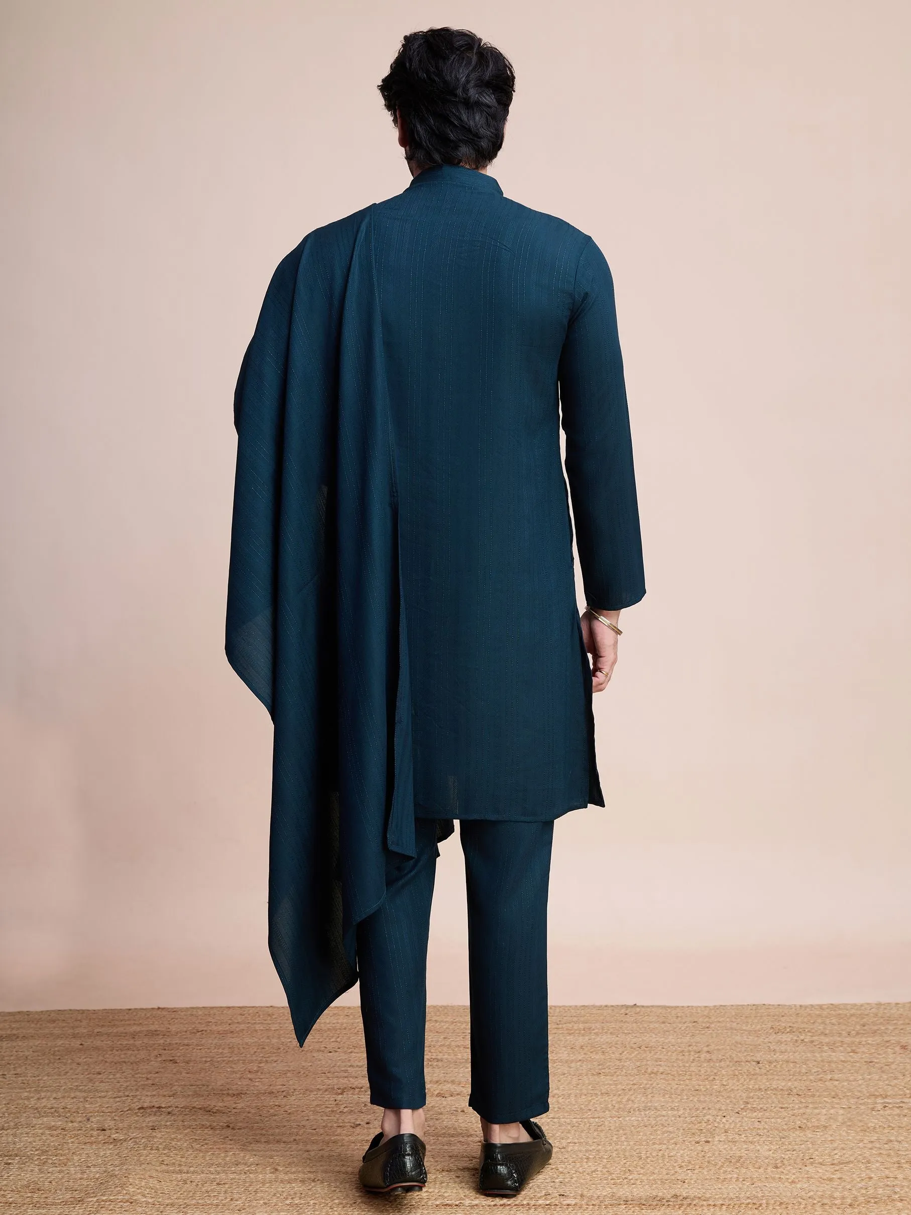 Teal Blue Colour Viscose Silk With Heavy Mirror Work Kurta Payjama